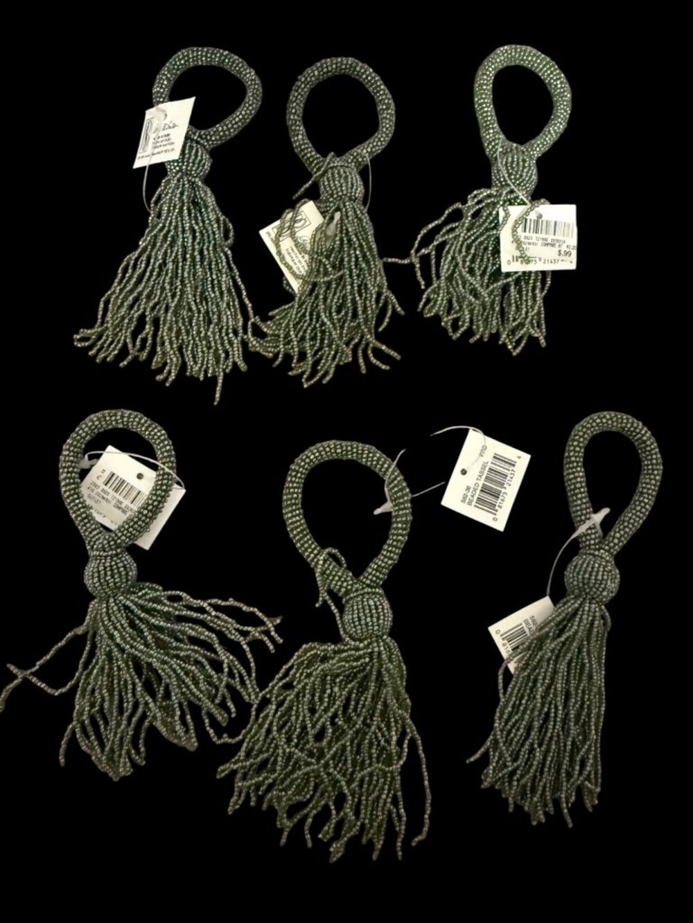 NOS Vintage Glass Seed Beaded Tassel Tiebacks Handmade By B. Smith Coastal Home